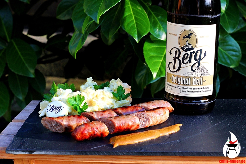 Selbstgemachte Bierwurst mit Biersenf
