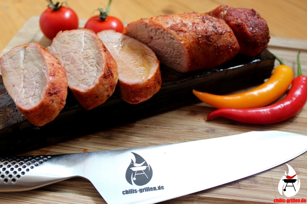 Schweinefilet von der Whiskyplanke mit Honig-Whisky-Sauce